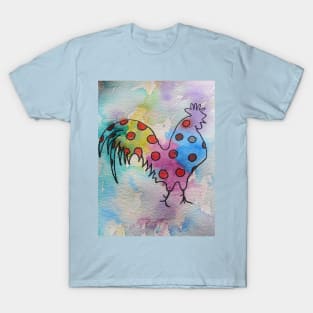 Polka Dot Rooster Watercolor Painting Rainbow T-Shirt